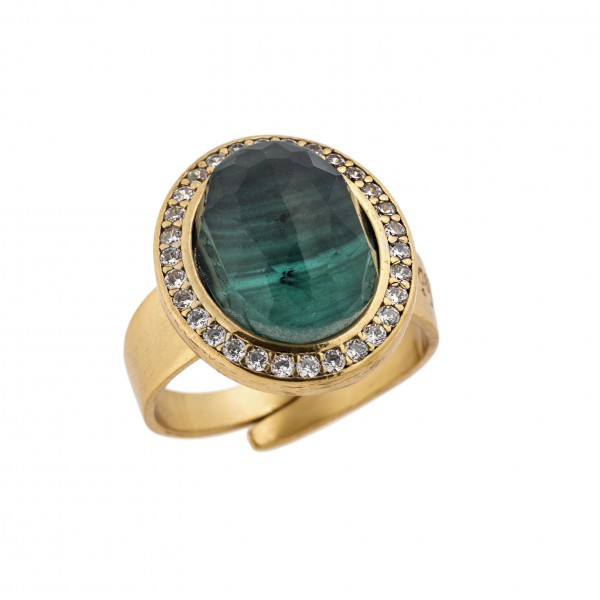 Ring in goldplated silver 925 with Malachite and zirgon