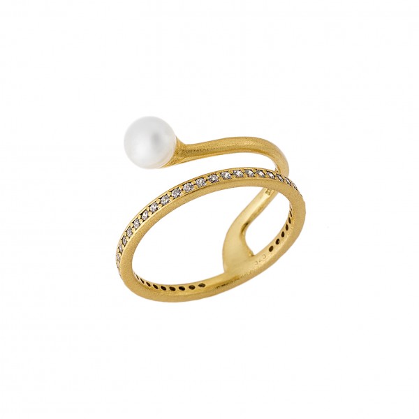 Ring in goldplated silver 925 with zirgon and pearl