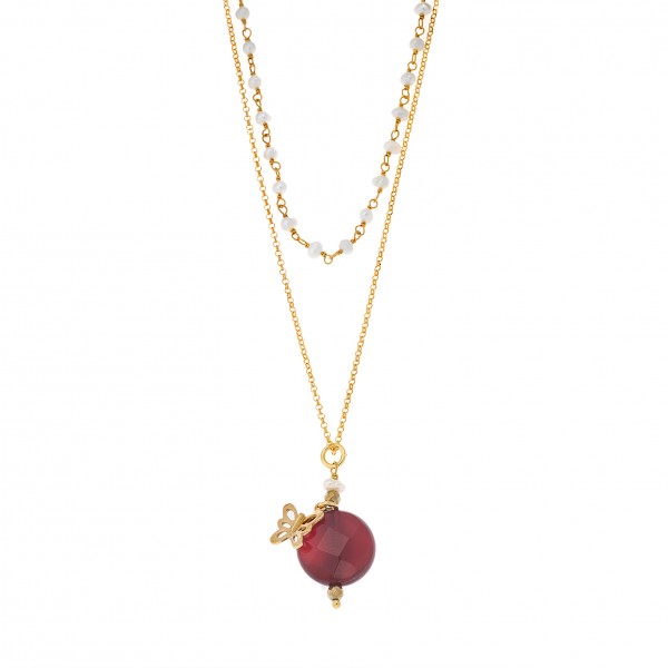 Necklace in gold -plated silver 925 with pearls and Jade Ruby