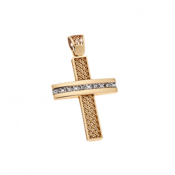 14carats yellow gold cross with zircon
