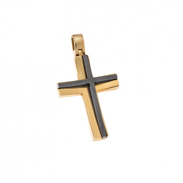 14carats yellow gold and white gold in black platinum cross