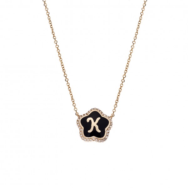 Neclace in 14 carat yellow gold with zircon and enamel