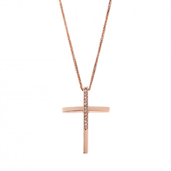 14carats pink gold cross with zircon