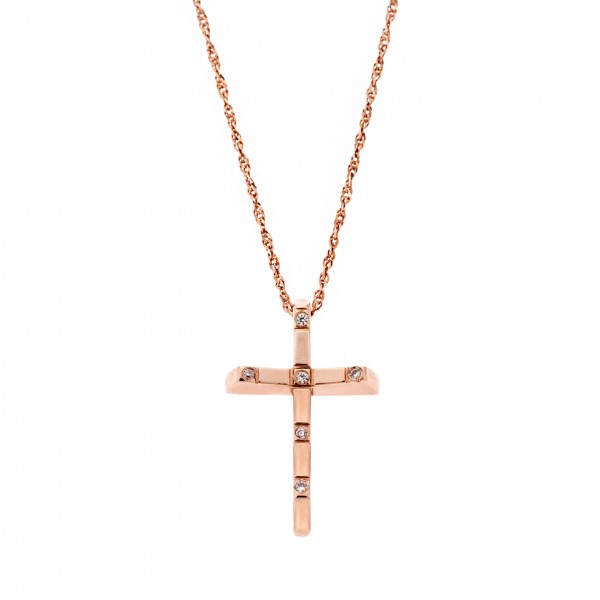 14carats pink gold cross with zircon