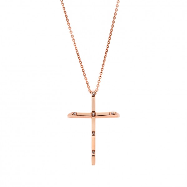 14carats pink gold cross with zircon