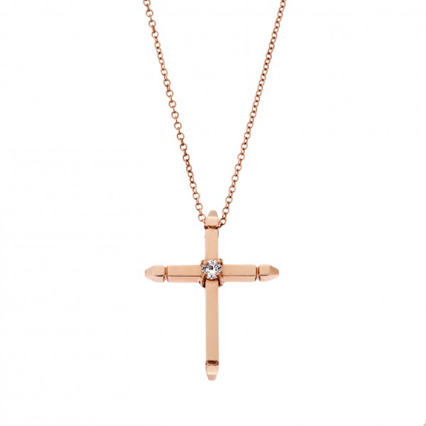 14carats pink gold cross with zircon