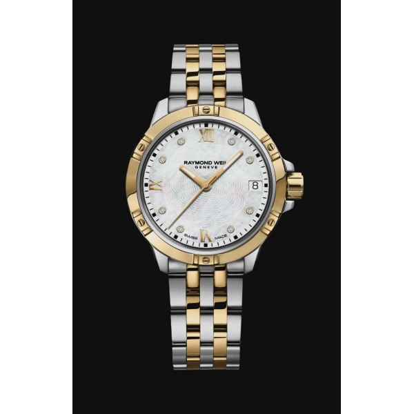 Raymond Weil Tango γυναίκειο ρολόι 30mm μπαταρίας με δίχρωμο μεταλλικό μπρασελέ με διαμάντια 5960-STP-00995