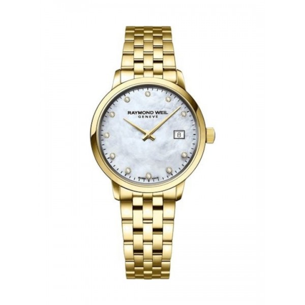 Toccata Ladies Classic Gold Diamond Steel Watch, 29mm stainless steel, white mother-of-pearl dial, 11 diamonds, yellow gold PVD