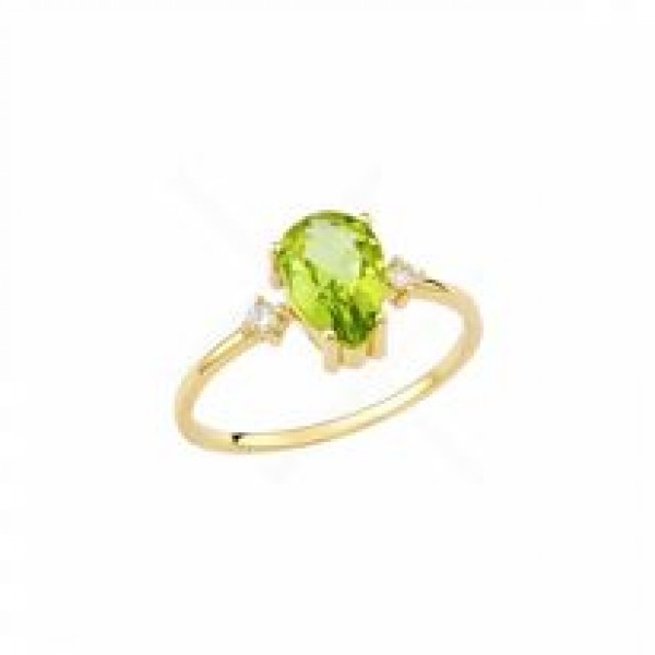 14K Gold Ring with Peridot and Diamond
