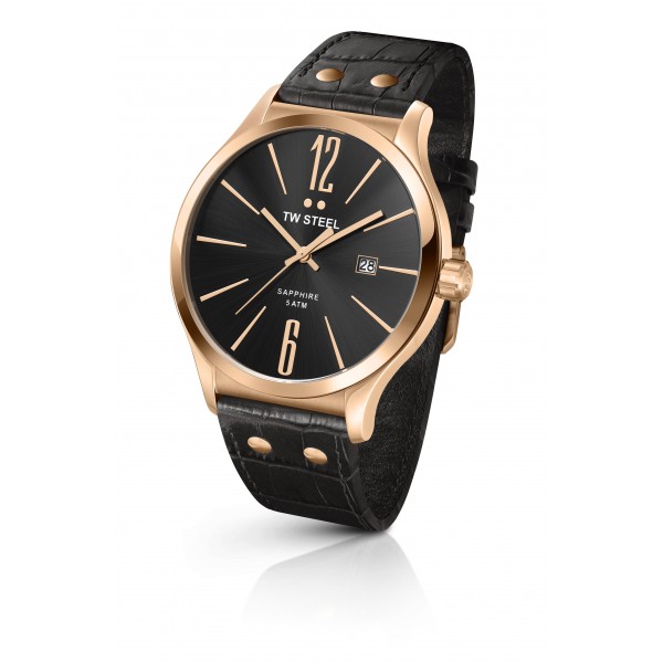 TW STEEL Slim Line Rose Gold case with Black Leather Strap