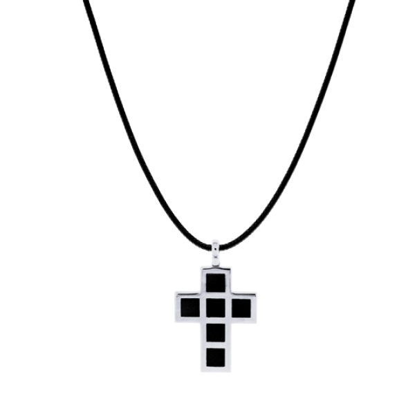 Tetris 9kt whitegold pendant with essenza, on black cord L