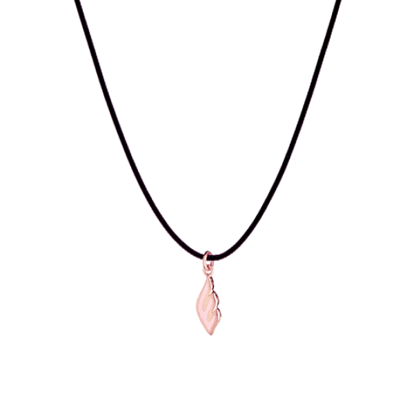 Angel 9kt rose gold pendant with essenza, on black cord XS