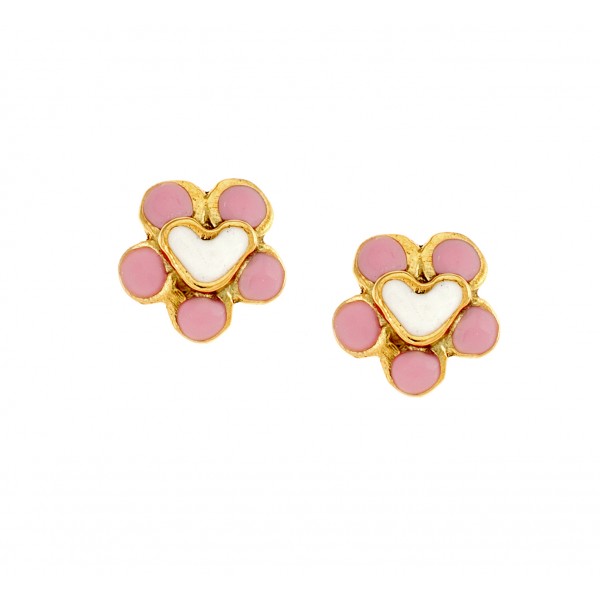 Earrings for children's flowers in 14-carat gold with enamel