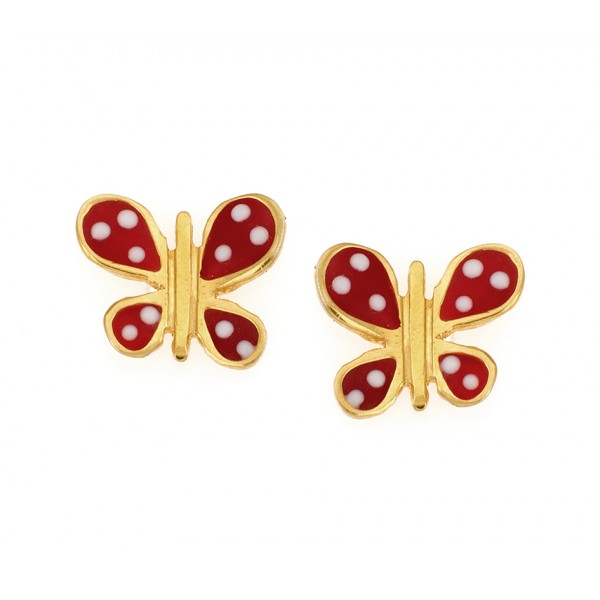 Σκουλαρίκια παιδικές πεταλούδες σε χρυσό 14 καρατίων με σμάλτο