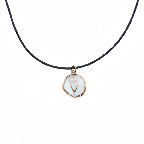 Nina Heart 9kt gold pendant with essenza, on black cord S