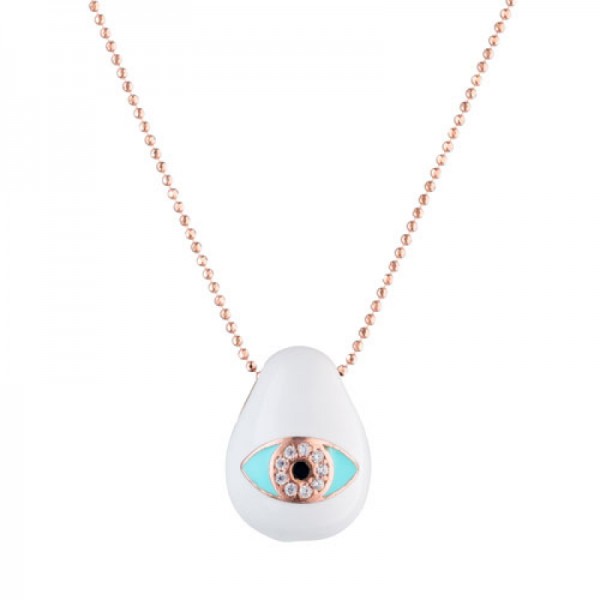 Enamelled brass egg with silver chain