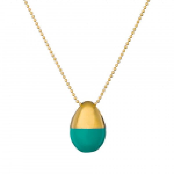 Enamelled brass egg with silver chain