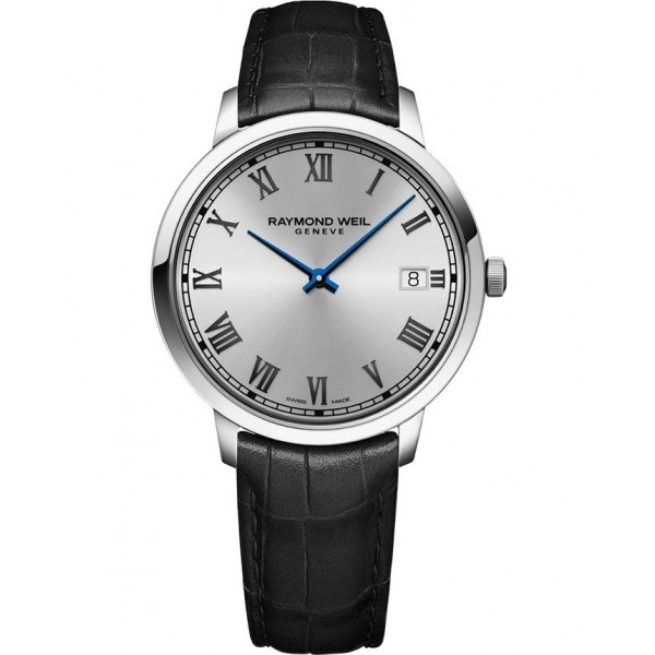 Toccata Men's Classic Silver Dial Leather Quartz Watch, 42 mm